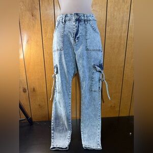 SHEIN Blue Denim Jeans with Gold Stitching